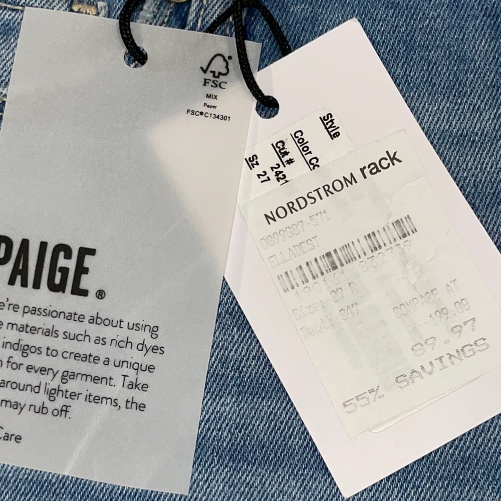 NWT PAIGE SKYLINE ANKLE PEG DENIM. SIZE 27. FREE HOLIDAY SHIPPING - Picture 9 of 9